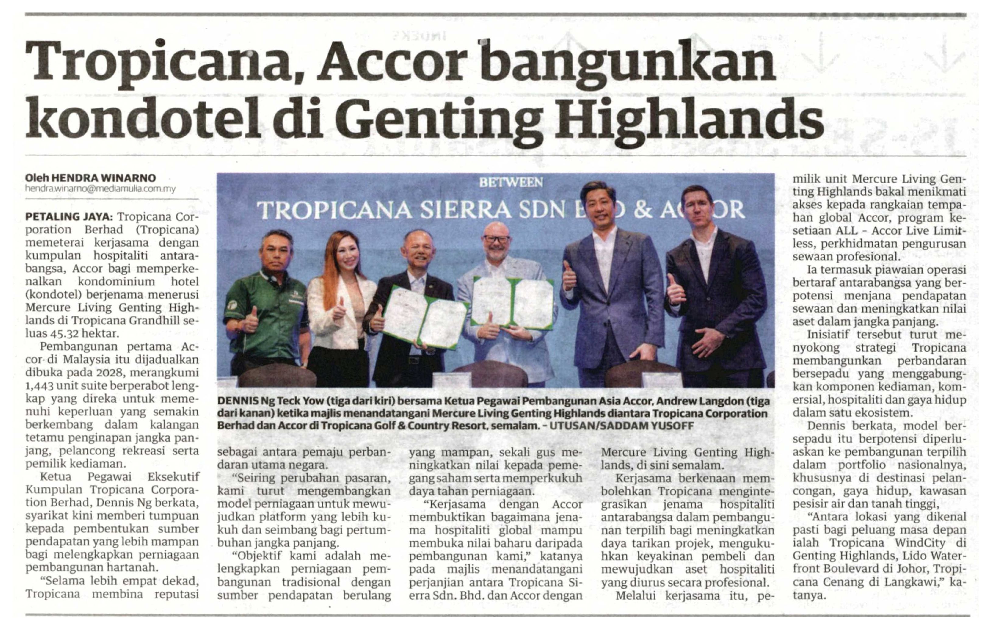2026-07-02 Utusan Malaysia - Tropicana, Accor bangunkan kondotel di Genting Highlands
