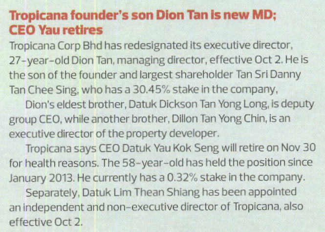 Tropicana founder`s son Dion Tan is new MD