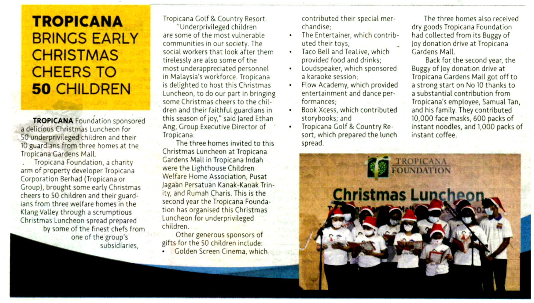 2021-12-27 New Straits Times - Tropicana Brings Early Christmas Cheers to Children
