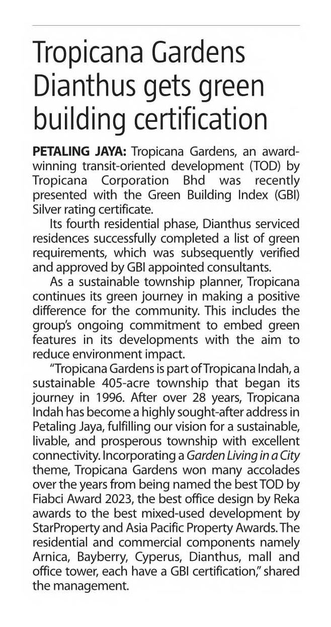 2025-03-06 The Sun - Tropicana Gardens Dianthus gets green building certification