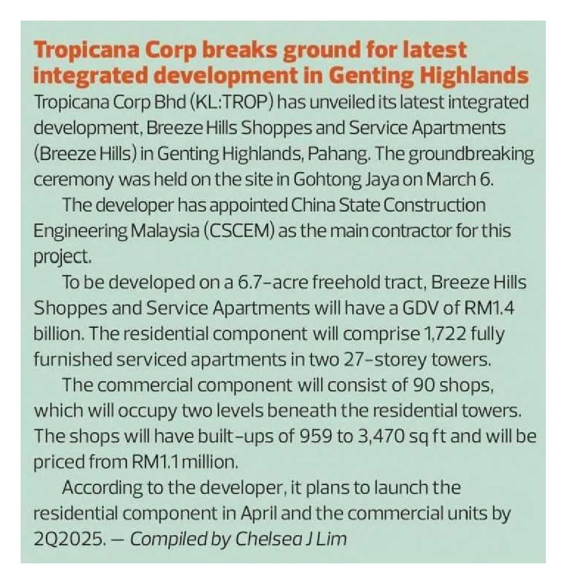 2025-03-17 The Edge - Tropicana Corp breaks ground for latest integrated development in Genting Highlands