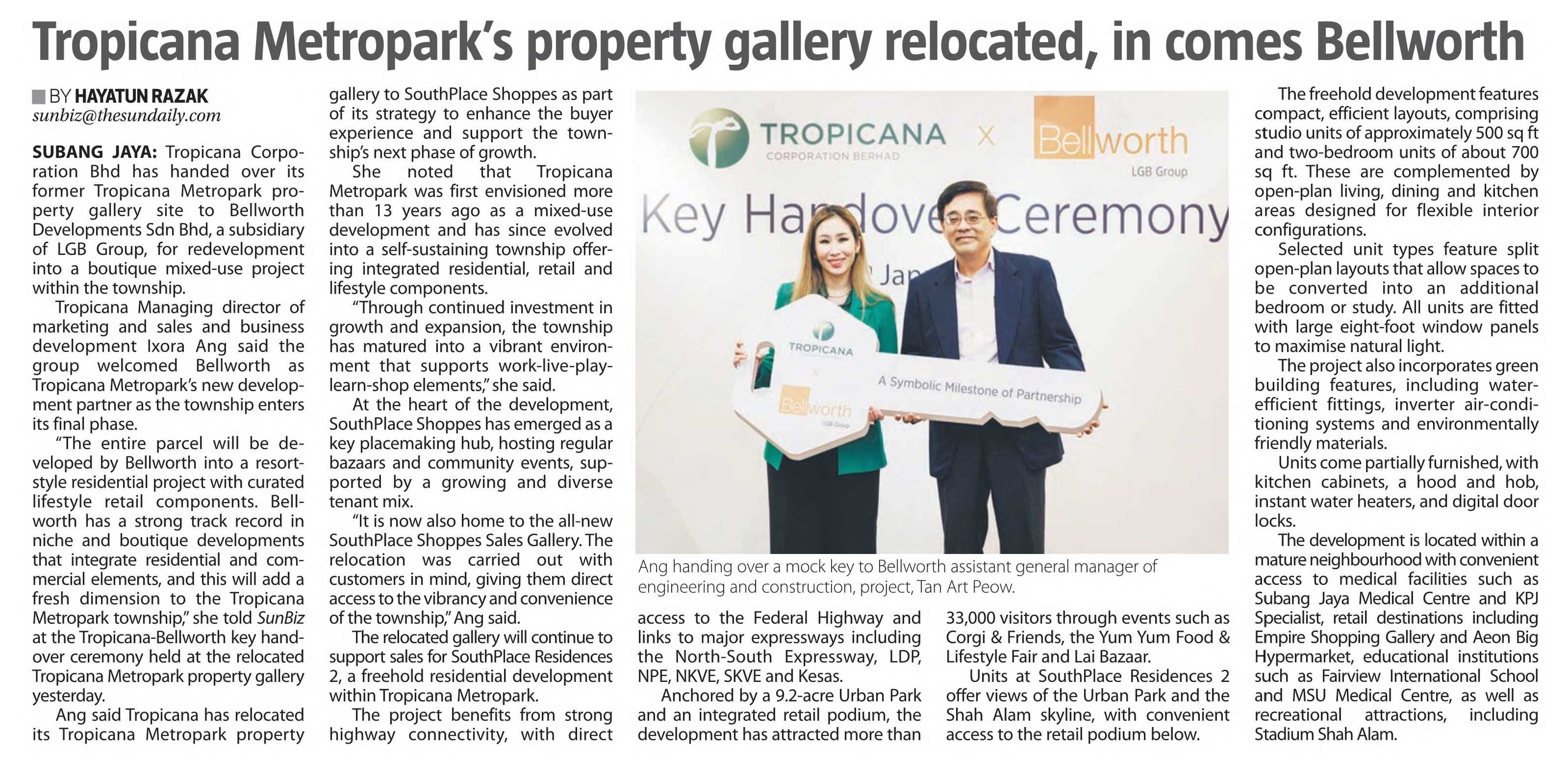 2026-01-21 The Sun - Tropicana Metropark's property gallery relocated, in comes Bellworth