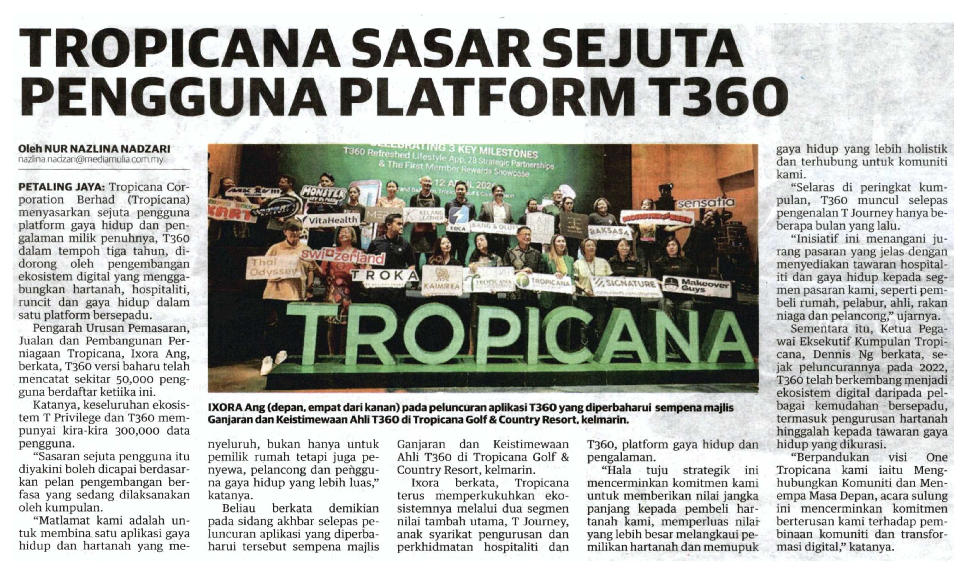 2026-04-13 Utusan Malaysia - Tropicana Sasar Sejuta Pengguna Platform T360